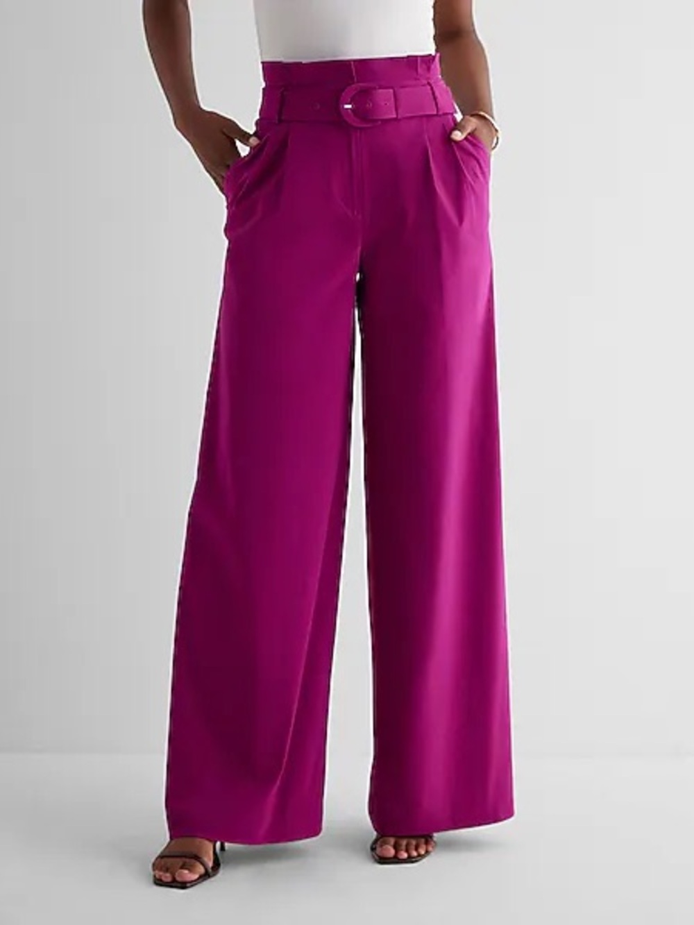 Express Super High Waisted Belted Paperbag Wide Leg Pant Purple Sz 4S